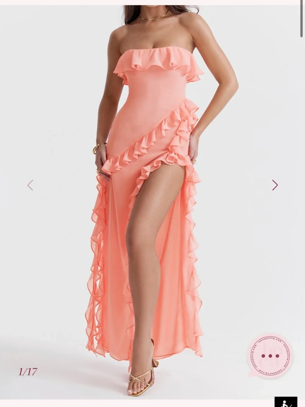 House of CB SARINA Apricot Ruffle Maxi Dress Size small